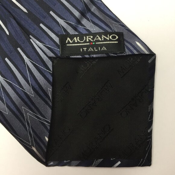 Murano Mens 100% Silk Tie Geometric Navy Blue Black Gray Silver Office Church - Picture 5 of 7